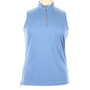 PGA Tour Sleeveless 1/4 Zip Golf Shirt Womens XL Blue Striped Activewear